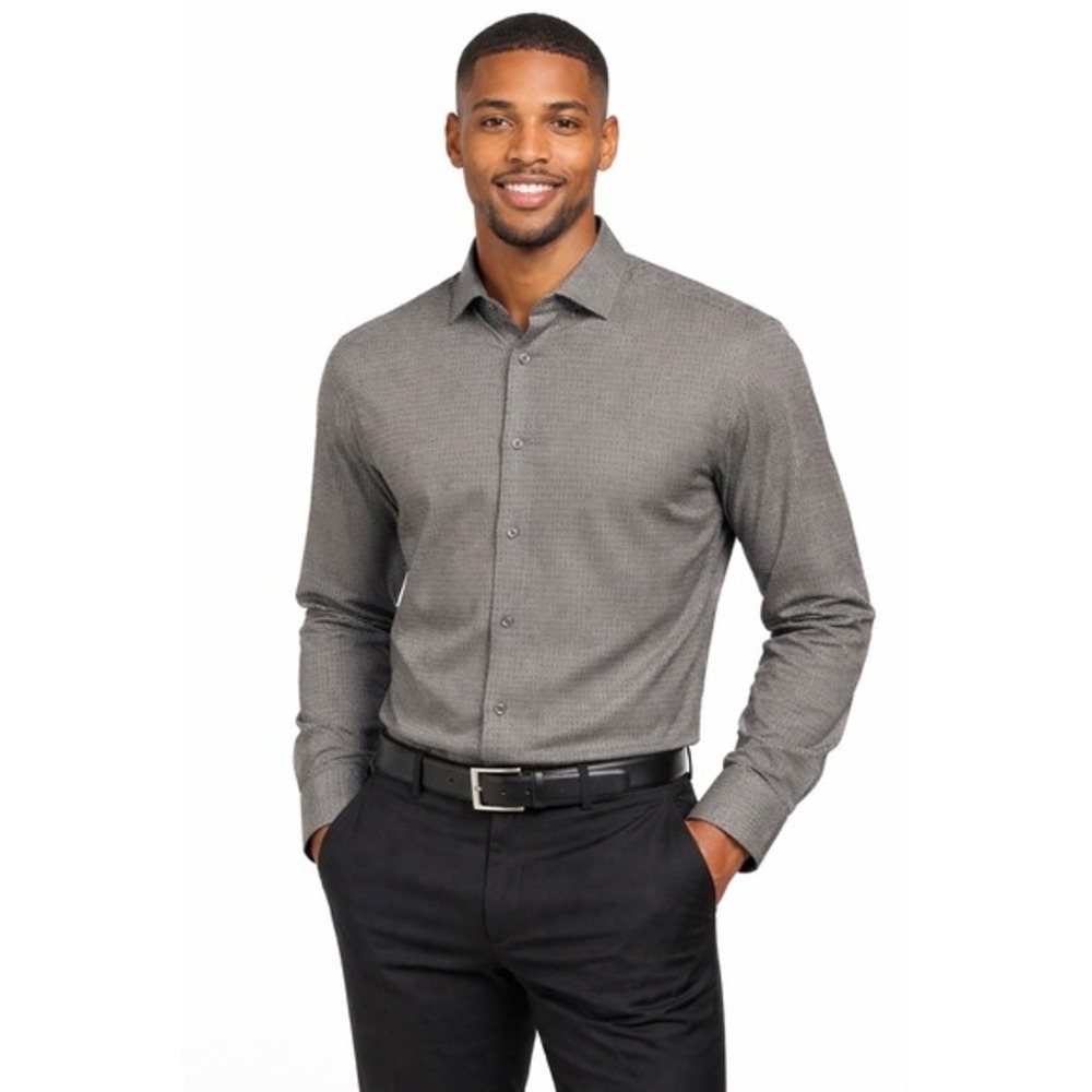 Calvin Klein Mens Slim Fit Gray Micro Pattern Cotton Button Down Shirt Large